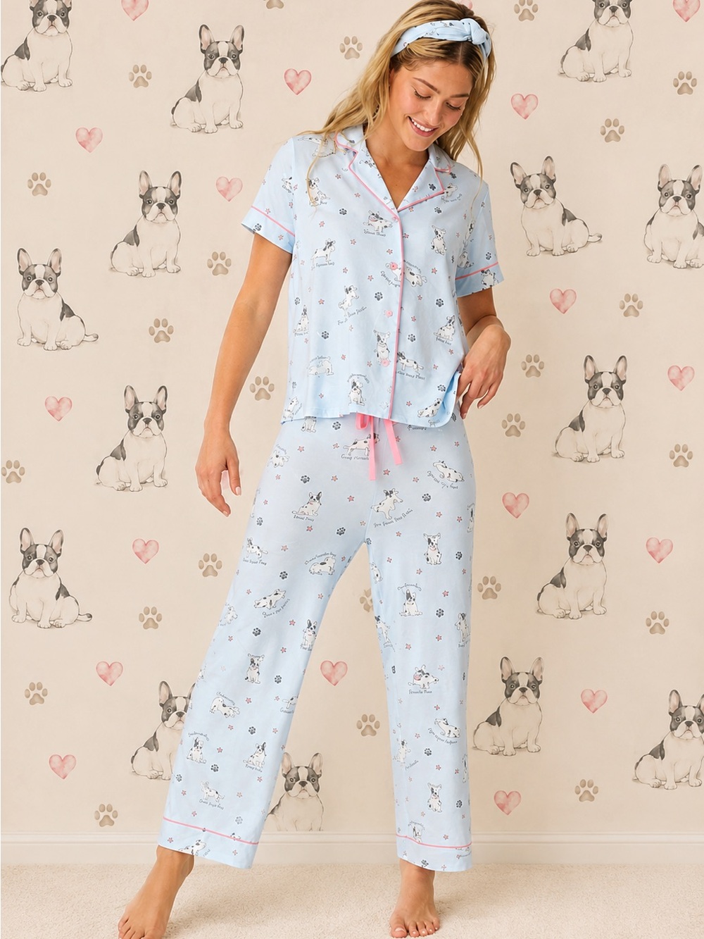 P.J. Salvage Paws & Breathe 3-Piece Pajama Set Large NIP Blue Mist